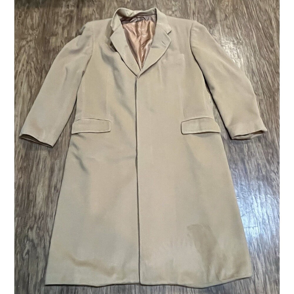 Hickey Freeman Mens Tan 100% Cashmere Trench Coat Size 44long Chesterpie Vintage